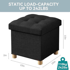 BRIAN & DANY Ottoman with Storage, Small Storage Ottoman for Dorm, Linen Folding Ottoman Foot Stool with Legs for Living Room and Bedroom, 15