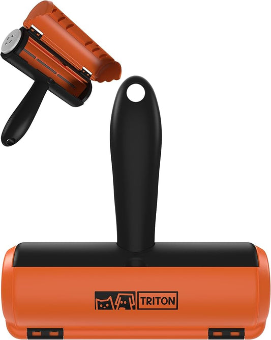Triton Pet Hair Removal Tool w/Fur Trapping Compartment, 60% Smaller Storage Size, Reusable Shedding Roller, Cat and Dog Hair Remover for Car, Furniture, Carpet, Couch (Orange)