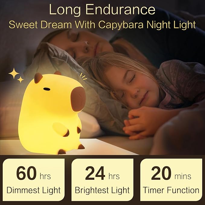 Capybara Cute Night Light, Squishy Capybara Lamp Fun Gifts Toy, Rechargeable LED Dimmable Silicone Nightlight For Kids, Funny Kawaii Light Up Capibara, Baby Nursery College Dorm Home Décor