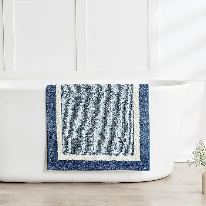 CozeCube Bath mats for Bathroom Non Slip, Fluffy Absorbent Microfiber Bath mat Washable, Aesthetic Bathroom Rugs, Large Navy Blue Bath mat, Navy Blue, 36" x 24"