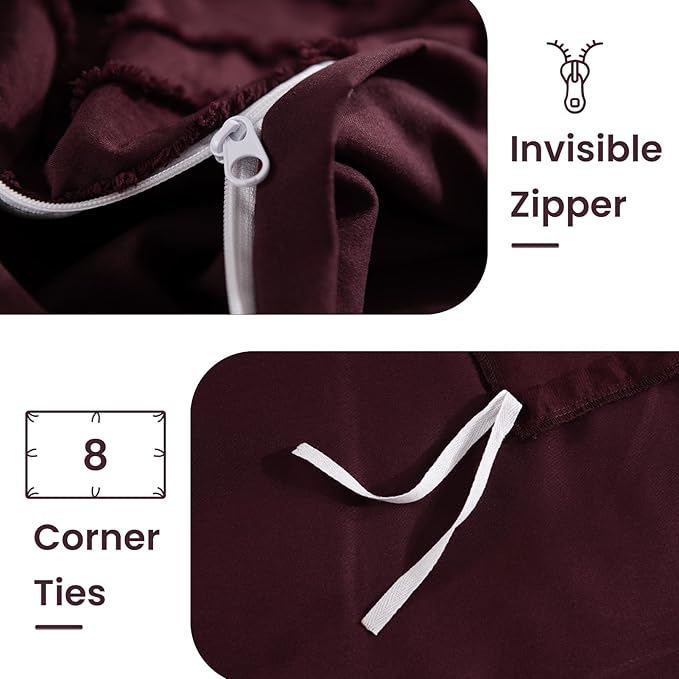 NEXHOME PRO Duvet Cover Queen Size, Blue 3 Pieces Boho Tufted Duvet Cover Set, Soft and Lightweight Microfiber Comforter Cover Set for All Season (Burgundy,90 x 90)-No Comforter