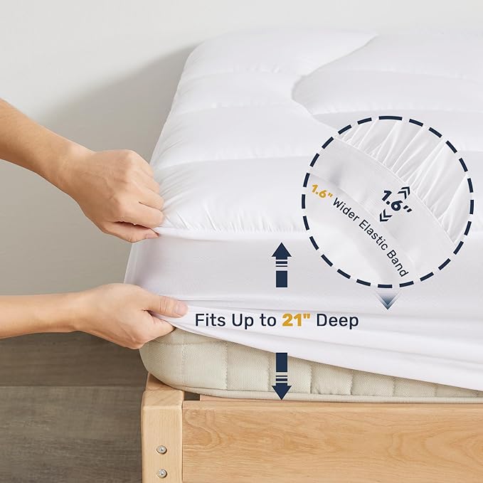 Unikome California King Mattress Pad Waterproof - Ergonomic Quilted Fitted Cal King Mattress Topper, 5-Layers Noiseless Washable Mattress Protector Cover with 8"-21" Deep Pocket (White,72x84)