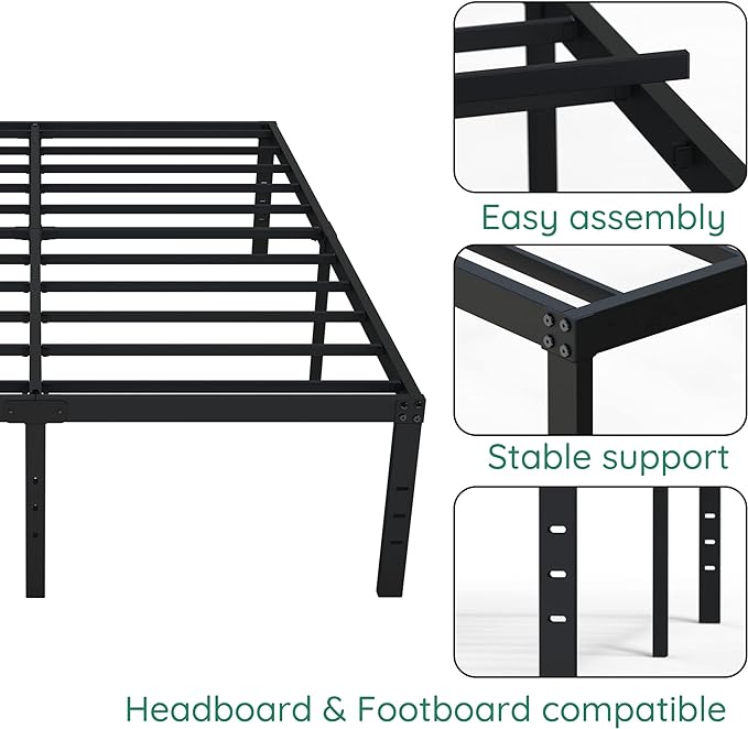 18 Inch California King Bed Frames Heavy Duty Metal Platform No Box Spring Needed, Maximum Storage, Easy to Assembly, Noise Free, Black