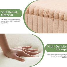 Wimarsbon Storage Ottoman,Soft Faux Fur Footstool with Padded Seat, Small Reading Vanity Chair, Footrest with Wood Tray for Couch, Mini Coffee Table or Display Stand (Beige, Rectangular Storage)