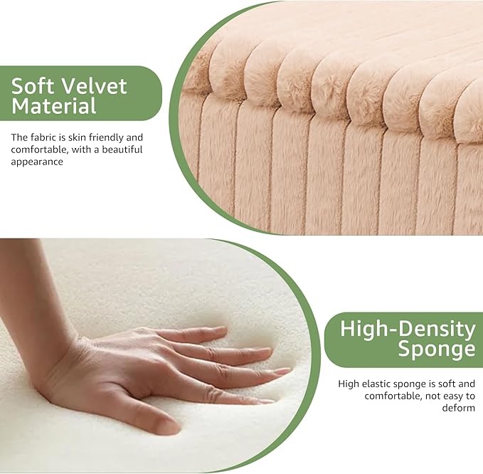 Wimarsbon Storage Ottoman,Soft Faux Fur Footstool with Padded Seat, Small Reading Vanity Chair, Footrest with Wood Tray for Couch, Mini Coffee Table or Display Stand (Beige, Rectangular Storage)