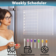 Acrylic Magnetic Dry Erase Board for Fridge, Clear Whiteboard for Refrigerator, Notepad Memo to Do/Grocery List White Board, w/ 8 Colors Markers, 15 x 11