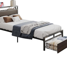 LIKIMIO Twin Bed Frames with Drawer, Storage Headboard with Outlets, No Box Spring Needed, Easy Assembly, Dark Brown