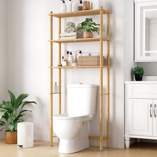 Kitsure Over The Toilet Shelf - 3-Tier Bamboo Bathroom Organizers and Storage with Paper Holder, Over Toilet Bathroom Organizer with Wall Anchor for Balcony, Laundry, Natural, 3 Tiers (63