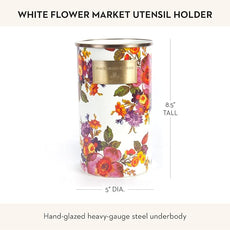 MACKENZIE-CHILDS Enamel Utensil Holder, Kitchen Utensil Holder for Countertop, Storage Caddy, White Flower Market