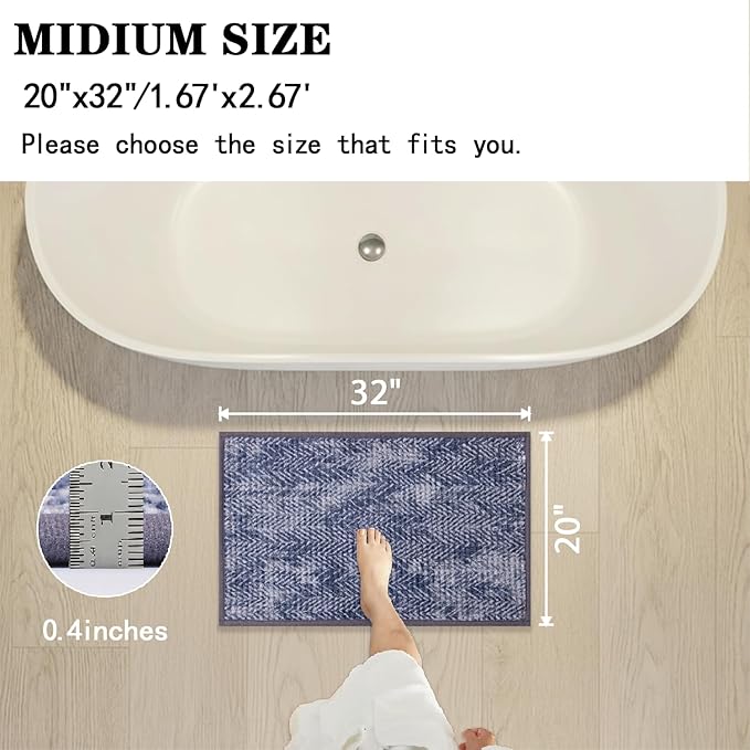 Woven Bath Mat, Modern Bathroom Rug Non-Slip, Washable, Ultra-Absorbent, Quick-Drying Minimalist Bathroom Decor(Blue, 32"x20")