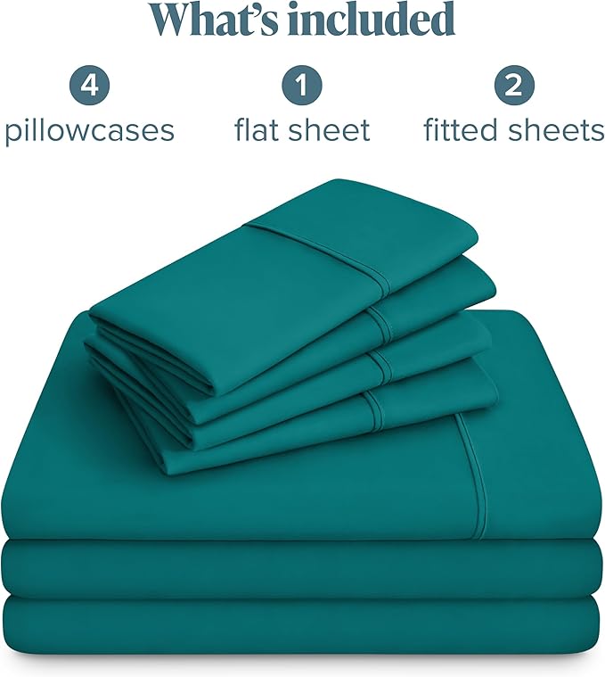 Bare Home Hotel Luxury Split King Sheet Set, Extra Soft, 7 Piece Set, Deep Pockets, Easy Fit, Cooling & Breathable, Wrinkle, Fade, Stain Resistant, Includes 4 Pillowcases (Split King, Emerald)