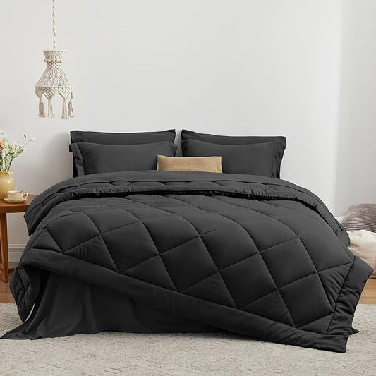 Love's cabin Twin XL Comforter Set Black, 5 Pieces Twin XL Bed in a Bag, All Season Bedding Sets with 1 Comforter, 1 Flat Sheet, 1 Fitted Sheet, 1 Pillowcase and 1 Pillow Sham