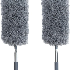 2 Pack Microfiber Feather Duster for Cleaning, Hand Washable Dusters with Extendable Pole, Cleaning Tools for Office, Car, Window, Furniture, Ceiling Fan