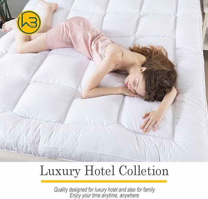 WhatsBedding 3 Inch Feather Bed Mattress Topper,Duck Feather Memory Foam Mattress Topper, Thickened Topper Layer，Queen