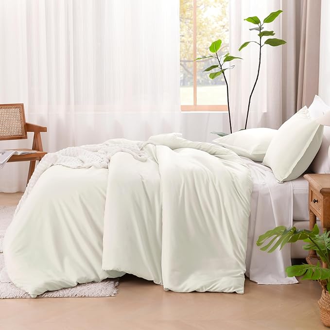 Litanika Comforter Set, Lightweight Solid Bedding Comforter Set, Fluffy Down Alternative Bed Set, Cream, Super King Plus