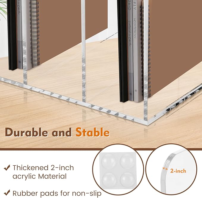 B5 Thickened Acrylic Desk Organizer,Book Organizer,Acrylic Book Holder,Acrylic File Organizer Equipped with 3 Vertical Compartments Rack,with Scratch-Resistant Pads to Protect Your Desktop
