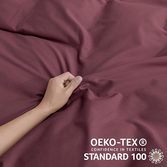 JELLYMONI Plum Duvet Cover Full Size - 100% Washed Cotton Linen Like Textured Comforter Cover, 3 Pieces Breathable Soft Bedding Set with Zipper Closure (Plum, 80"x90")