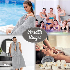 16 Pack Microfiber Bath Towels Bulk 27'' x 60'' Oversized Size Bath Towel Highly Absorbent Extra Large Soft Drying for Shower Beach Winter Salon Sport Gym Party (Stripe,Grey)