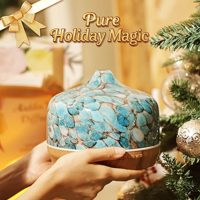 Porseme 500ml Glass Essential Oil Diffuser Aromatherapy Ultrasonic Cool Mist Humidifier 15-21 Running Hours Waterless Auto-Off Air Diffusers for Sleeping Yoga Office Working Spa and Rest (Light Blue)