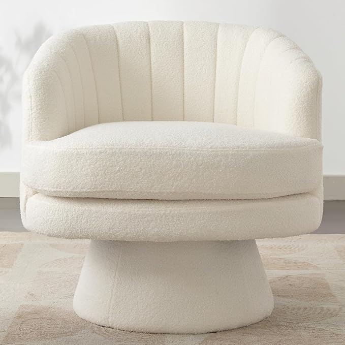 CANMOV Swivel Accent Chair with Armrest, Modern 360 Degree Swivel Barrel Chair with Curve Back and Soft Cushion,Comfy Round Sherpa Teddy Armchair Single Sofa for Living Room,Bedroom,Waiting Room,Beige