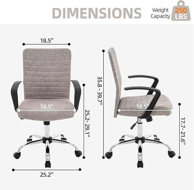 422 High Back Ribbed Office Chair Ergonomically Designed with Armrest Executive Swivel Computer Chairs with Wheels for Conference Study Leisure(Light Grey)
