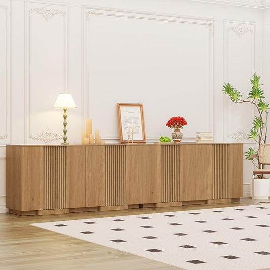 Yechen Buffet Cabinet with Storage, 118" Accent Sideboard Modern Credenza Set of 2 with Doors & Adjustable Shelves Fluted Media Console Wood Coffee Bar Table for Living Kitchen Dining Room