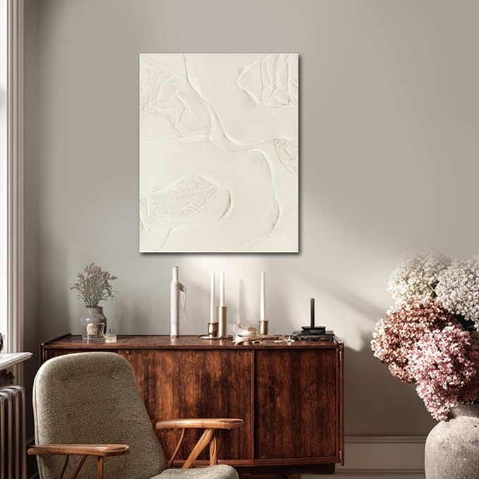 CHUDANHAO Abstract Hand Painted Wall Art Beige Wall Decor Line Hanging Art 32"x40" Large Artwork for Living Room Office Decorations