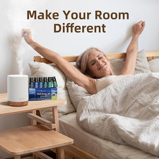 ASAKUKI Essential Oil Diffuser, Aromatherapy Cool Mist Home Humidifier with 7 LED Color Changing Light and Auto-Off Safety Switch, 6 Essential Oils Set, 300ml (Brown with Oils)