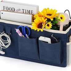 Loghot Bedside Caddy/Bedside Storage Bag Hanging Organizer for Bunk and Hospital Beds,Dorm Rooms Bed Rails,Can be Placed Glasses,Books,Mobile Phones,Keys (Navy Blue)