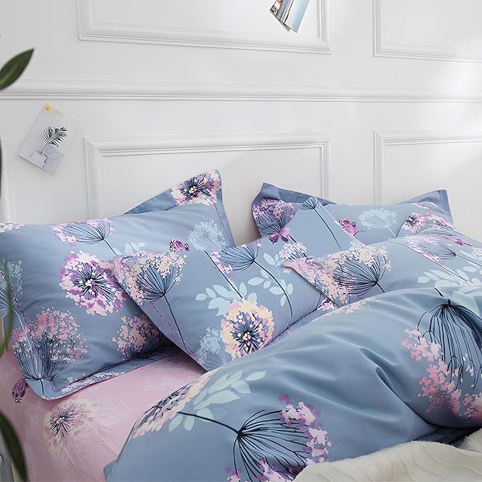 MKXI Purple Floral Comforter Set Dandelion Print Comforter Twin Set Cozy Patterned Comforter Reversible Flowers Bedding Set Twin Size