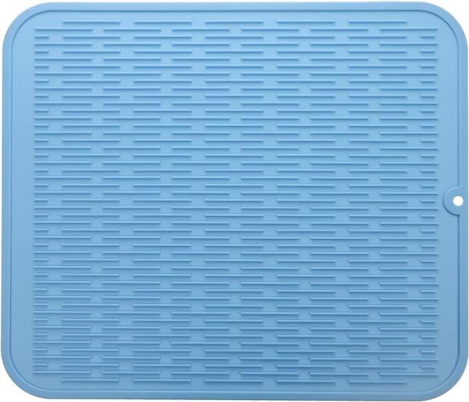 Silicone Dish Drying Mat for Multiple Usage,Easy clean,Eco-friendly,Heat-resistant Silicone Mat for Kitchen Counter or Sink,Refrigerator or Drawer Liner Light Blue 2XL 24 inches x 18 inches