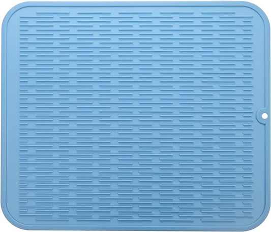 Silicone Dish Drying Mat for Multiple Usage,Easy clean,Eco-friendly,Heat-resistant Silicone Mat for Kitchen Counter or Sink,Refrigerator or Drawer Liner Light Blue 2XL 24 inches x 18 inches
