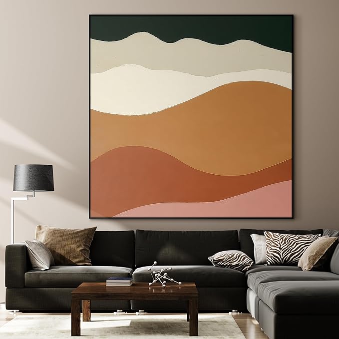 72"x72" XL Framed Wall Art - Abstract Desert Landscape Earth Tone Geometric Wave Pattern (Frame Assembly Required)
