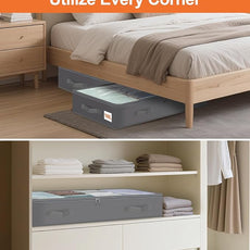 punemi Under Bed Storage Containers, 4 Pack Large Soft Foldable Storage Bags with Clear Top for Blankets, Comforters, Sheets, Wrapping Paper, Water-Resistant Inner Layer, 20x40x7.5 in, Gray