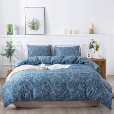 MKXI Queen Comforter Set Cute Blue Floral Bedding Comforter Set White Printed Reversible Soft Comforter Garden Style