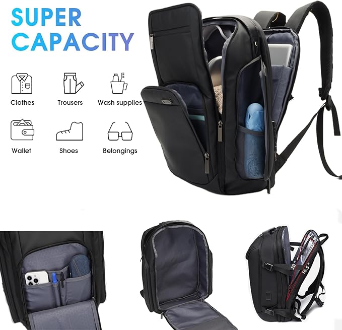40L TSA Travel Laptop Backpack, Carry-On Weekender Bag with USB Port & TSA Lock, 17.3 Inch Business Travel Backpack for Men, Expandable Overnight Bag with Large Capacity & Flight Approved Design