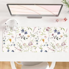 QIYI Floral Mouse Pad, Large Desk Mat for Desktop, Women Girls Watercolor Flowers Office Décor Desk Accessories, PU Leather Waterproof Gaming Mousepad, Wildflowers Desk Pad Computer Mat, 31.5