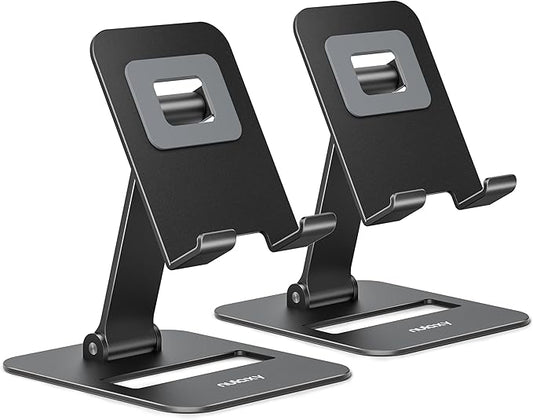 Nulaxy 2 Pack Dual Folding Cell Phone Stand, Fully Adjustable Phone Holder for Desk, Compatible with Phone 16 15 14 13 12 11, Nintendo Switch, All Phones, Black
