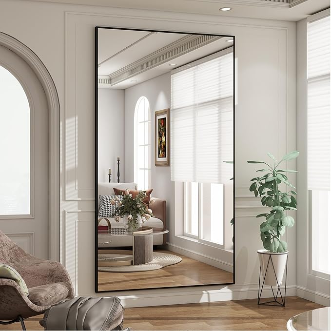 BEAUTYPEAK 76"x34" Rectangle Full Body Floor Mirrors, Full Length Mirror Hanging or Leaning, Aluminum Alloy Frame Wall Mirror for Bedroom, Dressing Room, Black