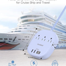 10Ft Flat Plug Power Strip, Purple Flat Extension Cord - 3 Outlets 4 USB Ports (2 USB C) Desktop Charging Station, Cruise Ship Power Strip with No Surge Protection for Travel, Dorm Room Essentials