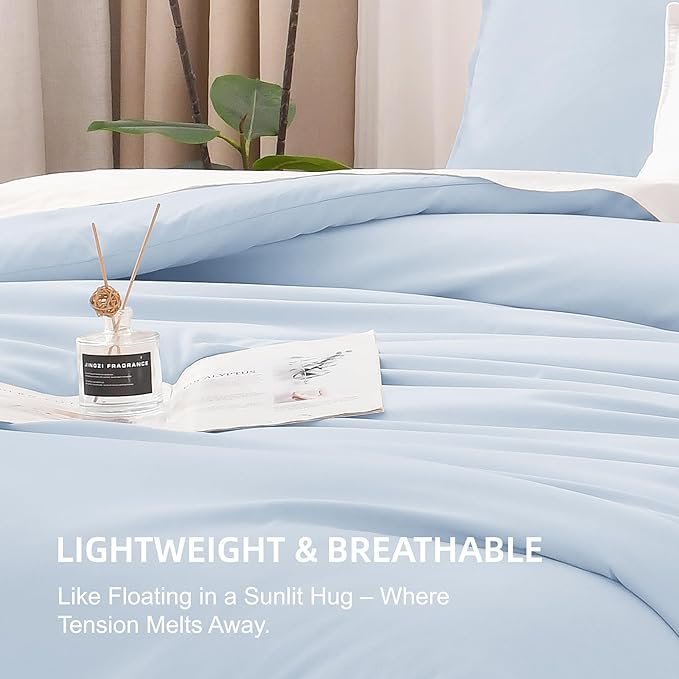 Litanika Comforter Set, Lightweight Solid Bedding Comforter Set, Fluffy Down Alternative Bed Set, Light Blue, Full