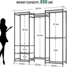 Wardrobe Closet Heavy Duty Clothes Rack, Portable Closet Organizer System with 4 Hang Rods & 8 Shelves, Metal Clothing Rack Garment Rack for Hanging Clothes, Max Load 890 LBS