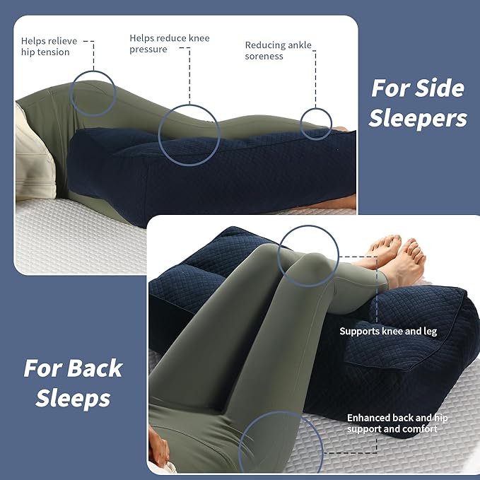 HOMBYS Shredded Memory Foam Knee Pillow for Side Sleepers, 6.5" Height Pillow Between Legs for Aligns Spine & Relieves Pressure Hip & Leg Elevation, Supportive Pillow for Pregnancy, Sciatica, Navy