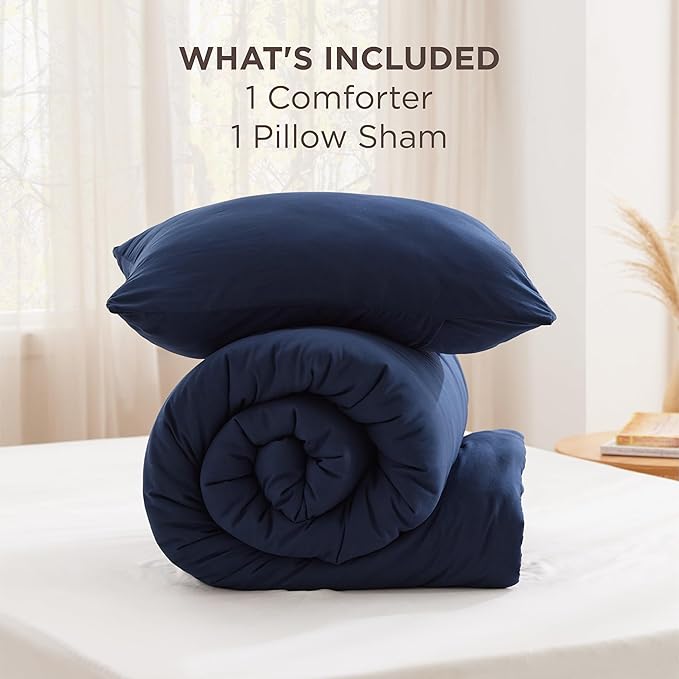 Bedsure Twin Comforter Set Navy, Soft Prewashed Twin Size Bedding, Quilted Comforter with Circle Design, Down Alternative Comforter for All Seasons, 2 Pieces Bed Set with 1 Pillow Sham