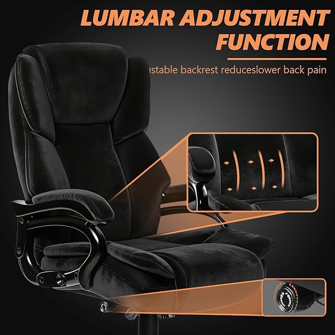 500lbs Fabric Big and Tall Office Chair,500lbs Heavy Duty Office Chair for Heavy People, High Back Executive Computer Chair with Adjustable Lumbar Support, Dual Rubber Wheel