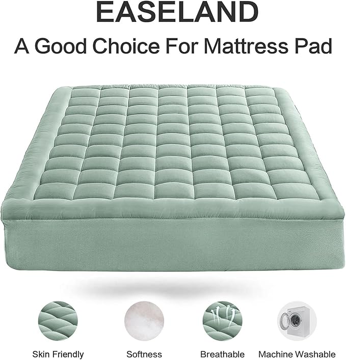 EASELAND Queen Size Mattress Pad Pillow Top Mattress Cover Quilted Fitted Mattress Protector 8-21" Deep Pocket Cooling Mattress Topper (60x80 Inches, Pale Aqua)