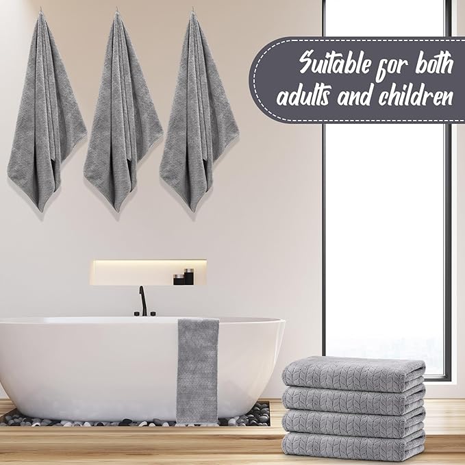 16 Pack Microfiber Bath Towels Bulk 27'' x 60'' Oversized Size Bath Towel Highly Absorbent Extra Large Soft Drying for Shower Beach Winter Salon Sport Gym Party (Wheat,Light Grey)