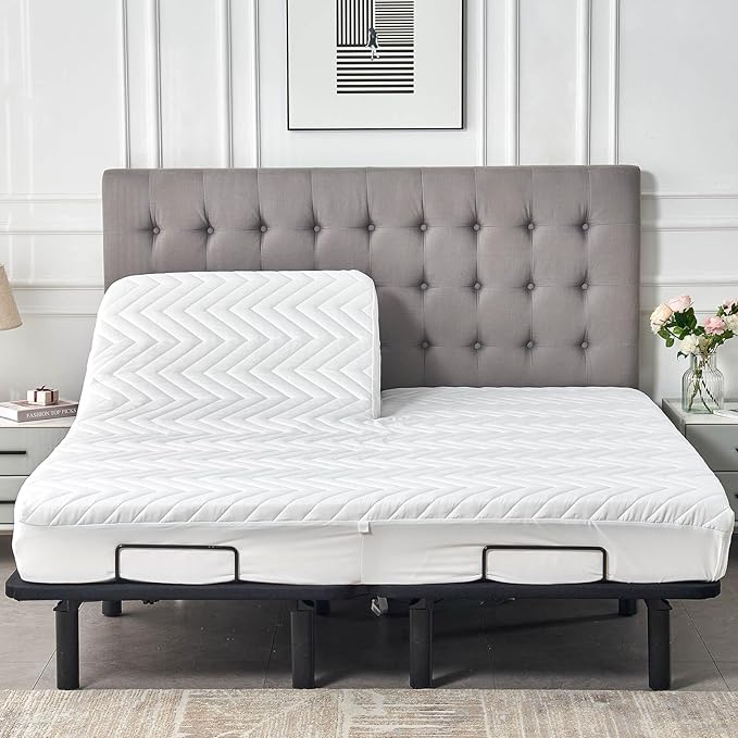 Waterproof Quilted Split Top California King Mattress Protector for Adjustable Bed with Upper Flex Fitted Sheet Padded Mattress Cover 32-34 Split from Head