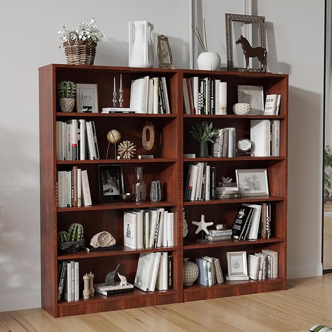 Farini 5 Shelf boockase Display Bookcase Freestanding Wooden Bookshelves for Home Office Living Room,60 Inch Height,Cherry