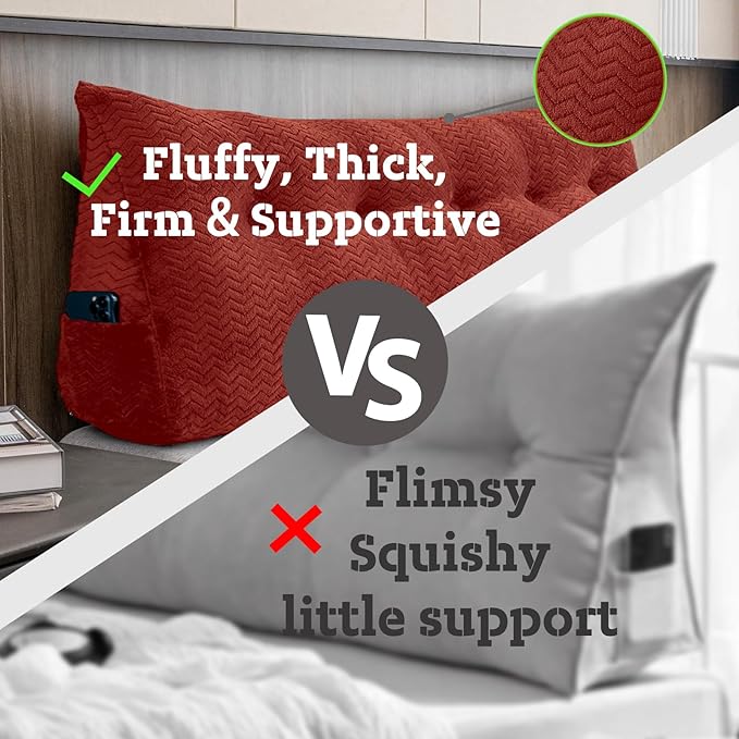 Large Bolster Triangular Headboard Wedge Backrest Positioning Support Bed Rest Reading Pillows Headboard Wedge Pillows for Day Bed with Removable Cover